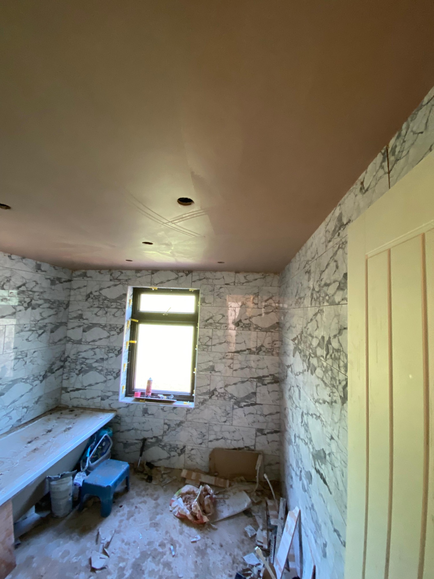 Marble tiling in progress