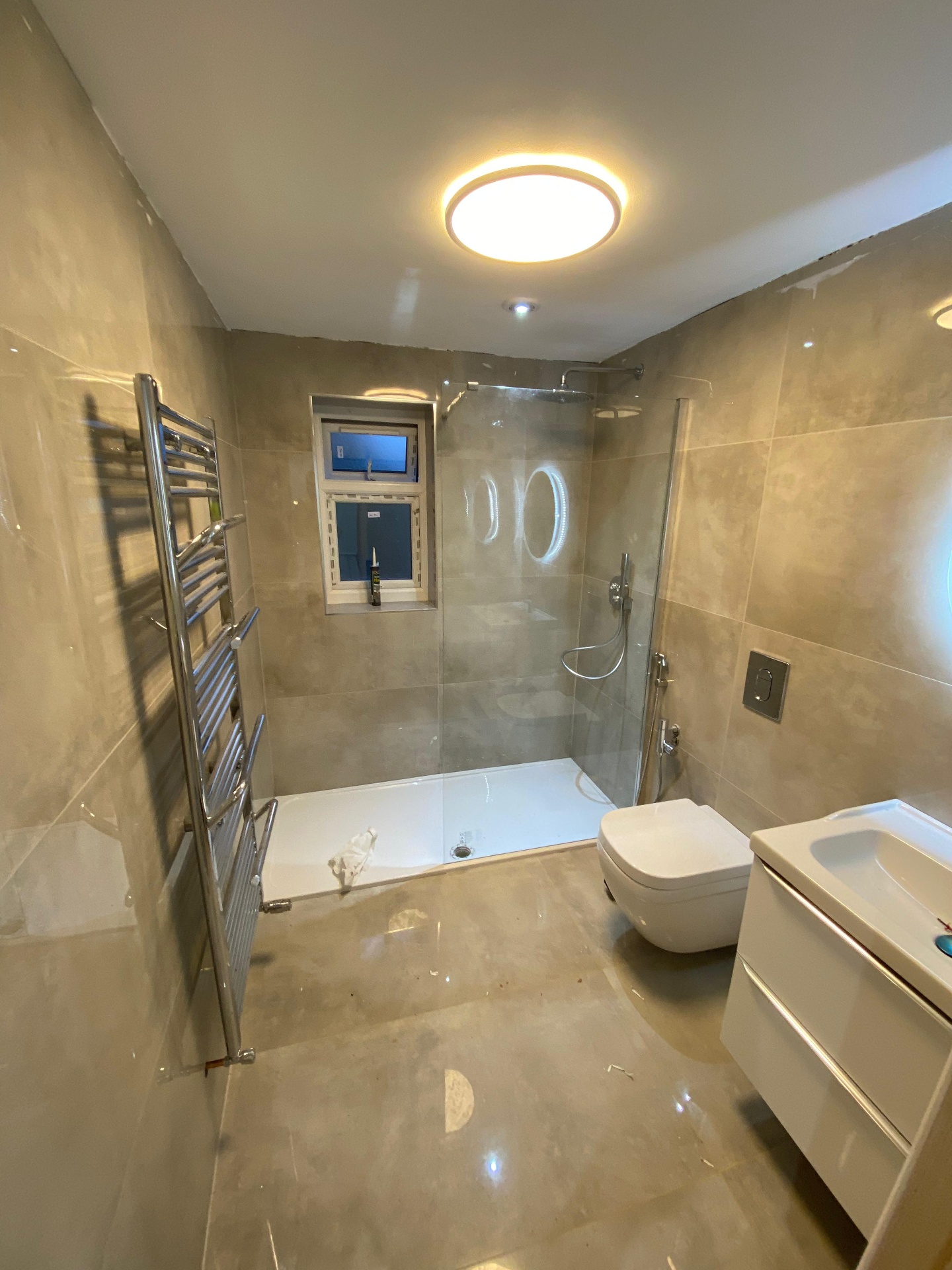 Beige wet-room shower