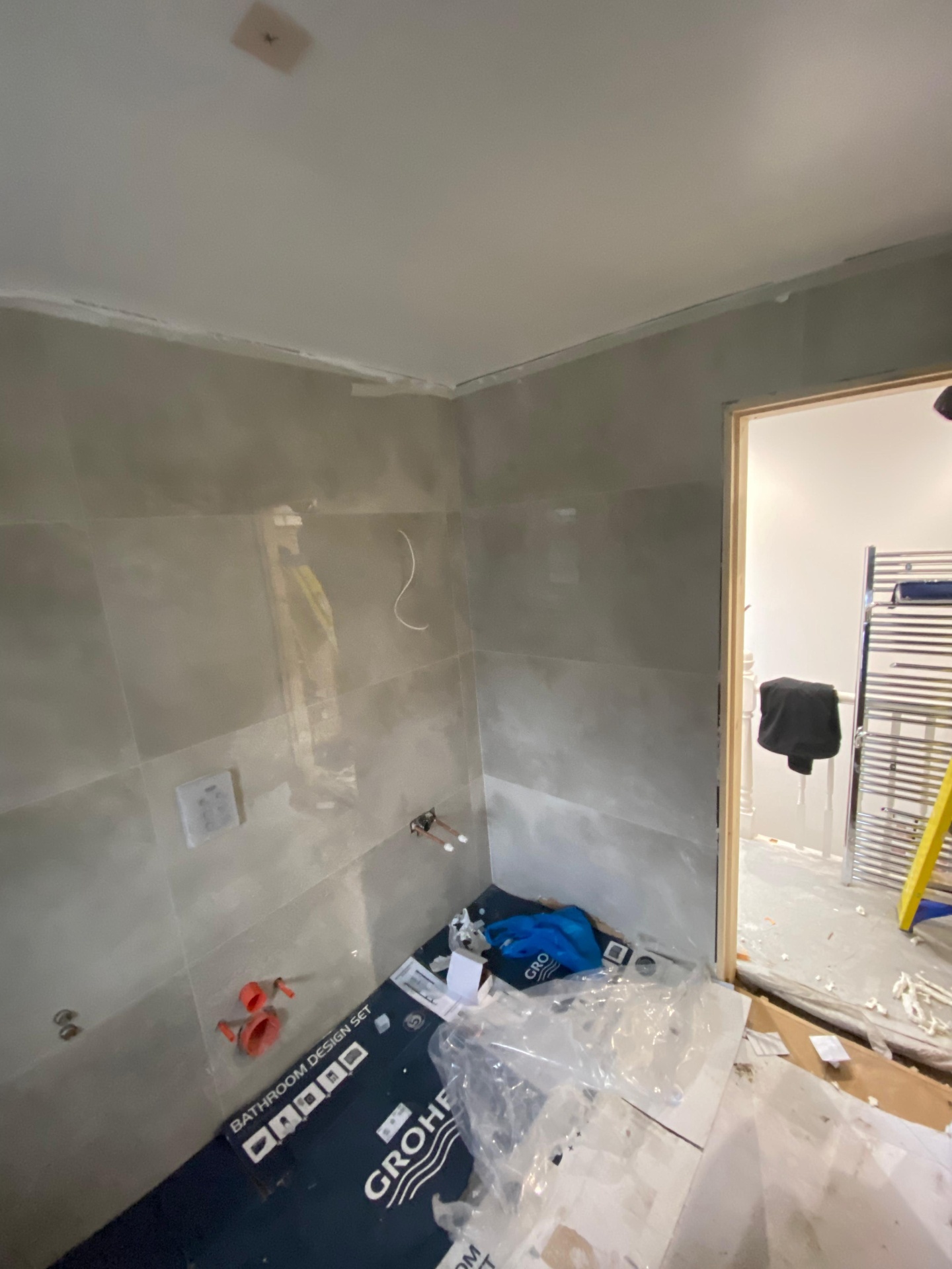 Freshly plastered bathroom shell