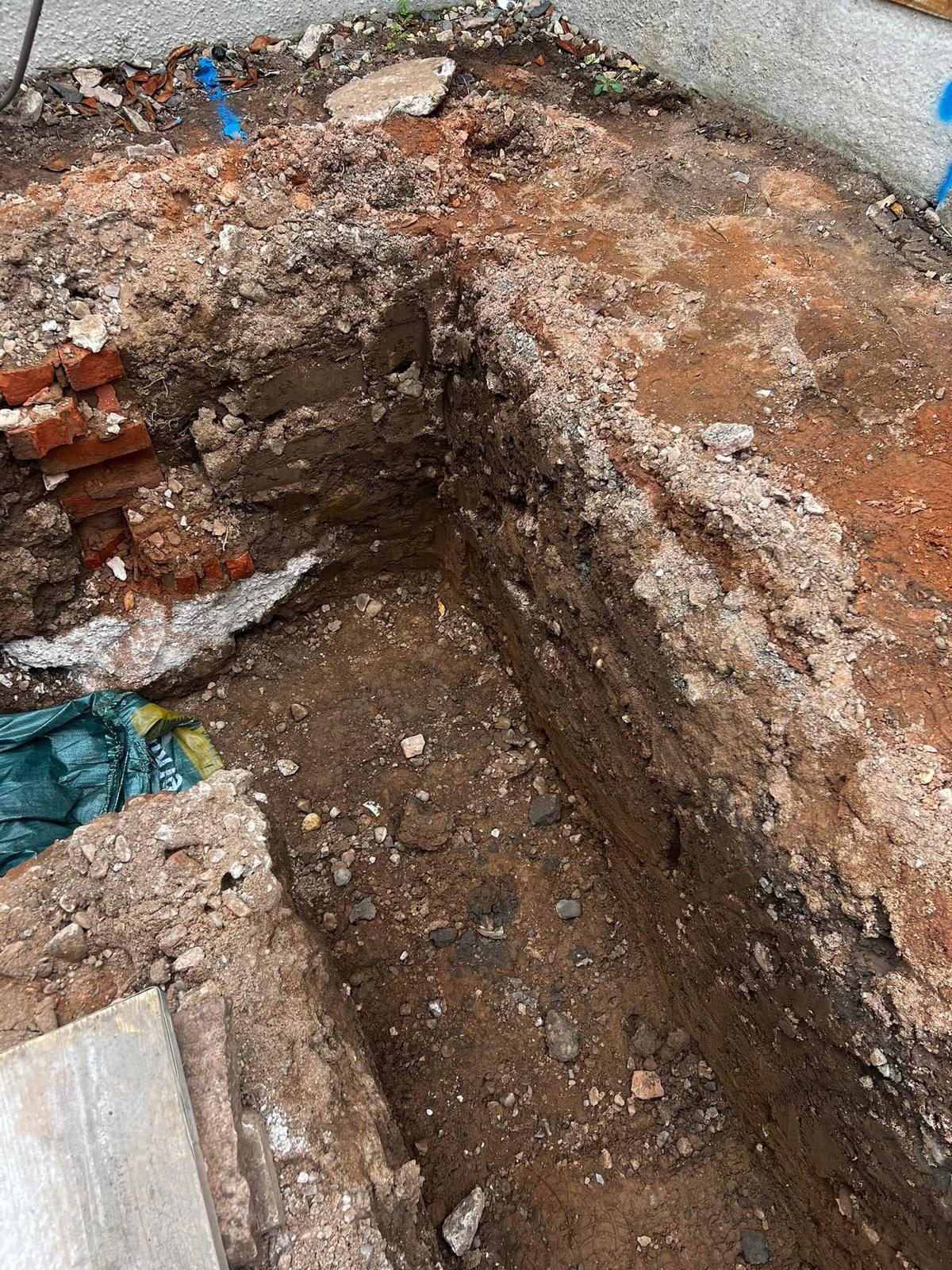 Deep foundation trench dug