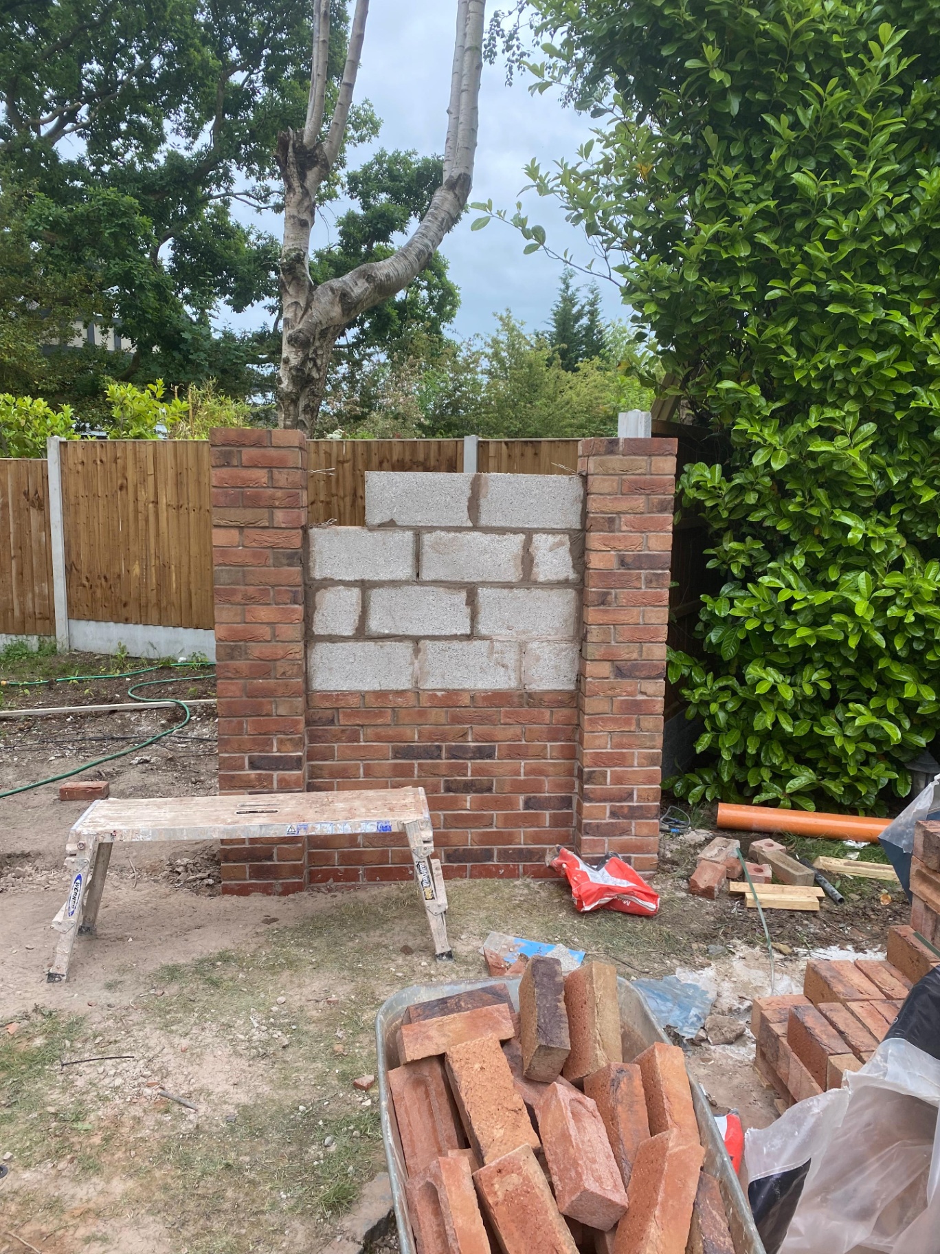 New brick piers & blockwork wall